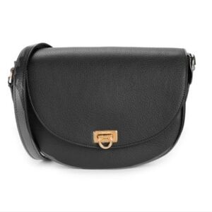FERRAGAMO Gancini Leather Saddle Crossbody Bag Black Italy $1,690
